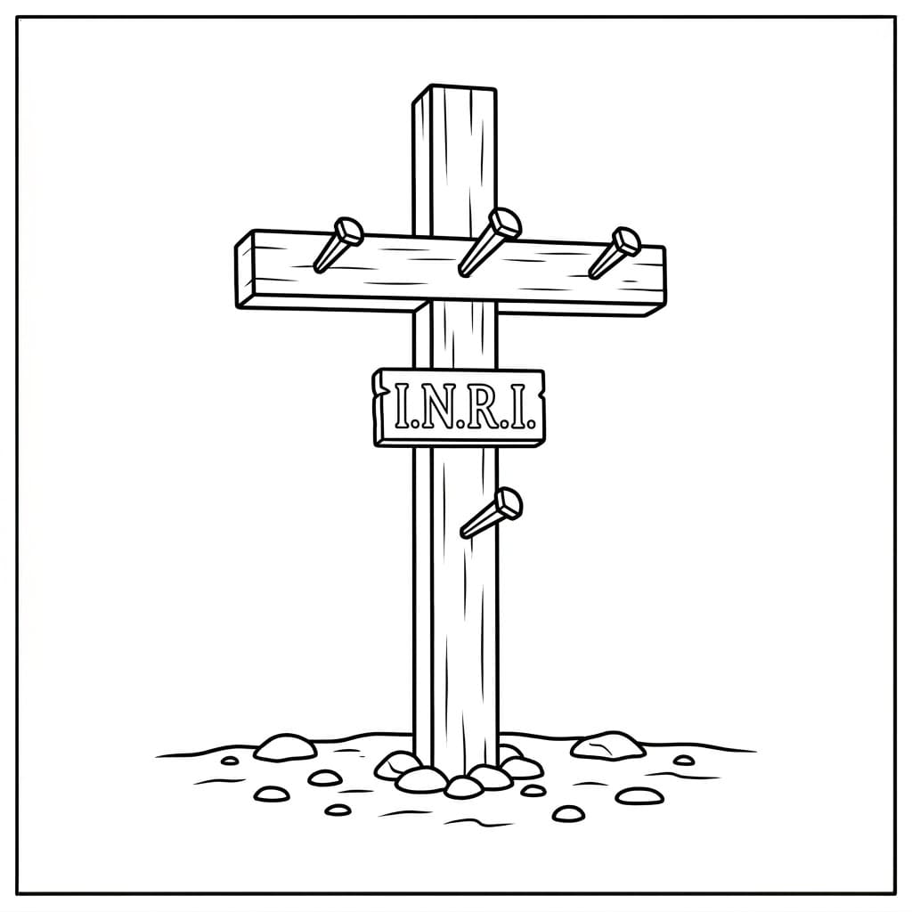 Korset med INRI-skilt Tegninger til Farvelægning