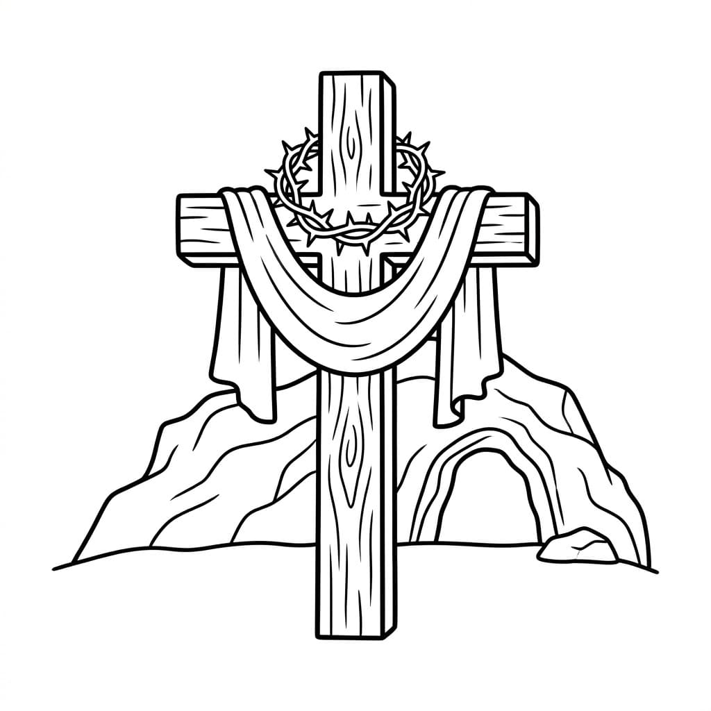 Korset med klæde og regnbue Tegninger til Farvelægning