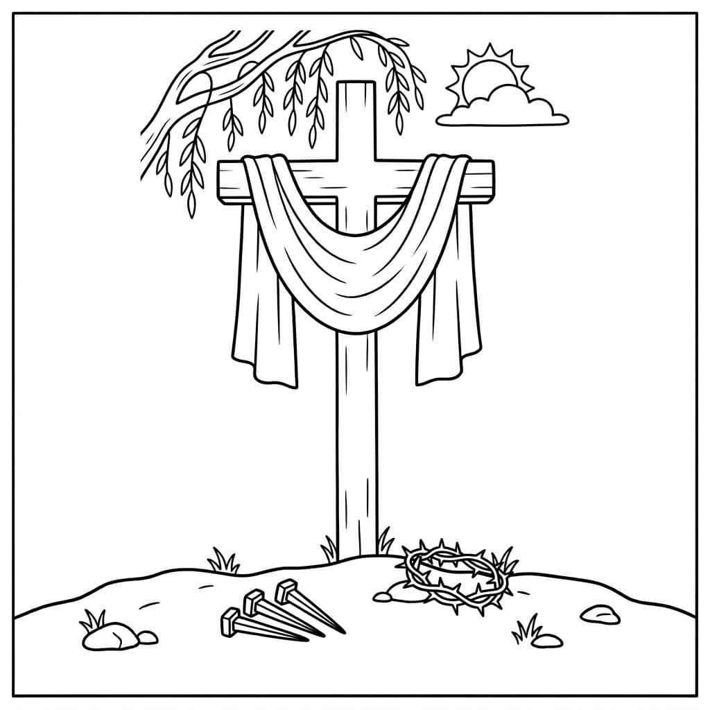 Korset under træet Tegninger til Farvelægning
