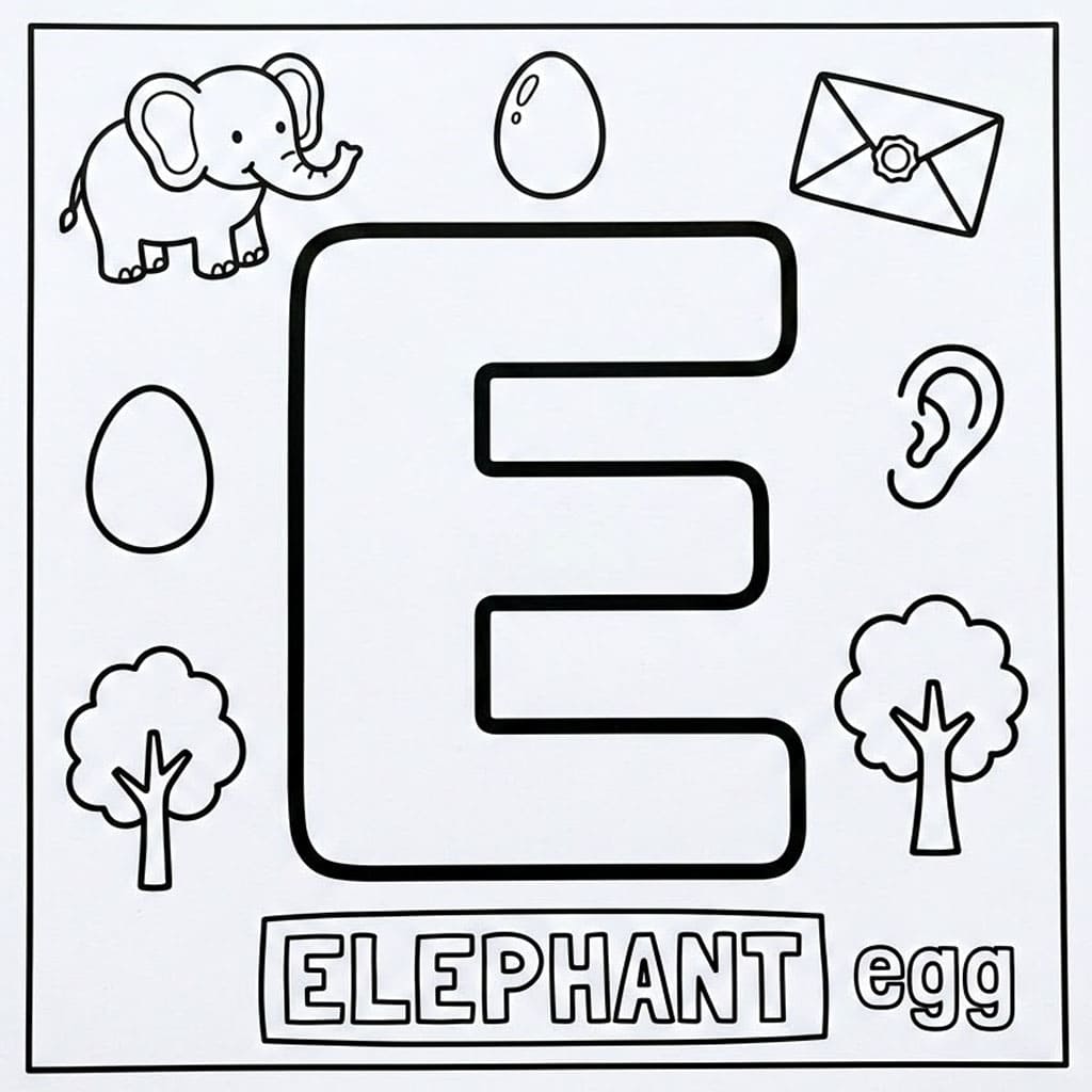 Lær Bogstav E Tegninger til Farvelægning
