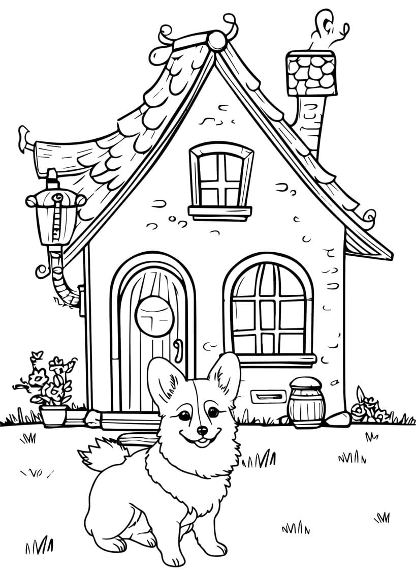 Lille Corgi-hund sidder glad Tegninger til Farvelægning