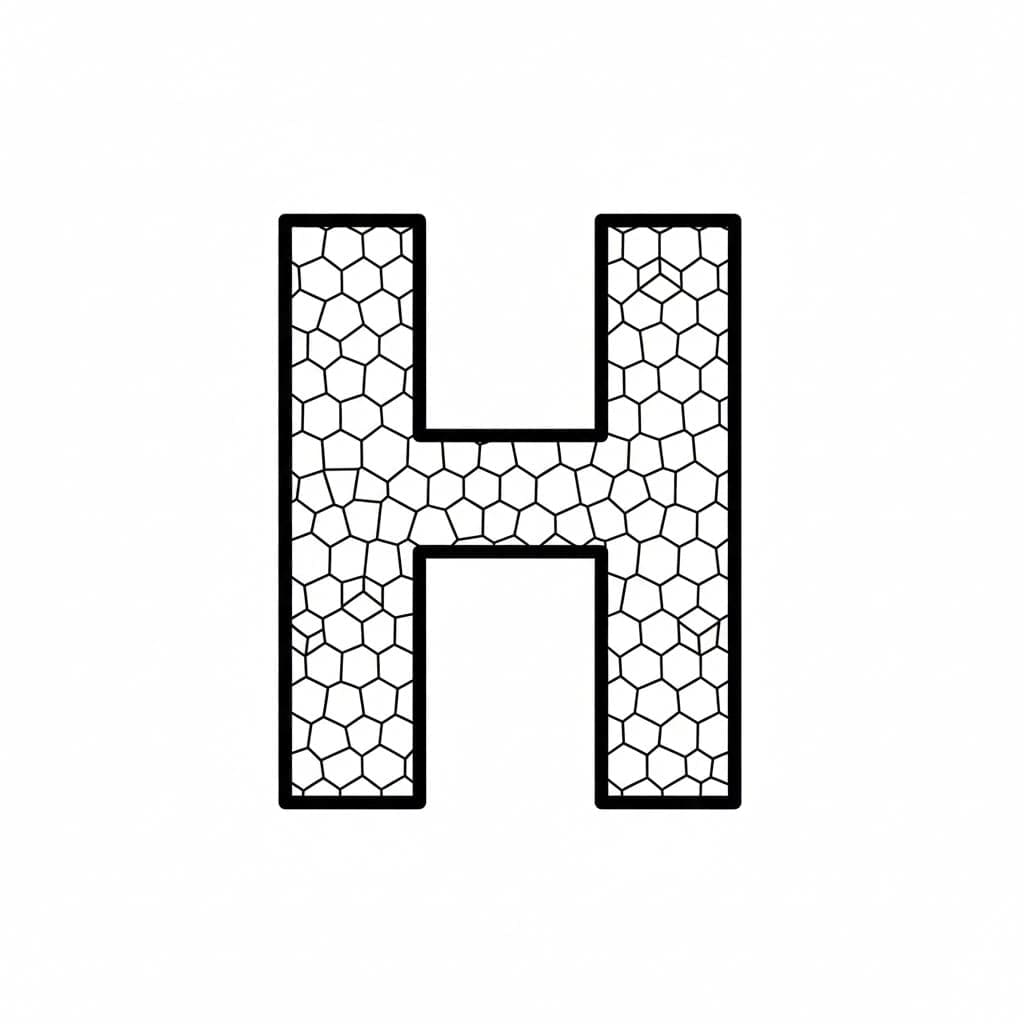 Lille sekskantet bogstav H Tegninger til Farvelægning