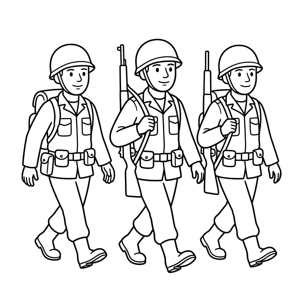 Marcherende soldater Tegninger til Farvelægning