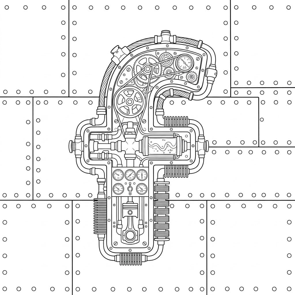 Mekanisk Bogstav F Tegninger til Farvelægning