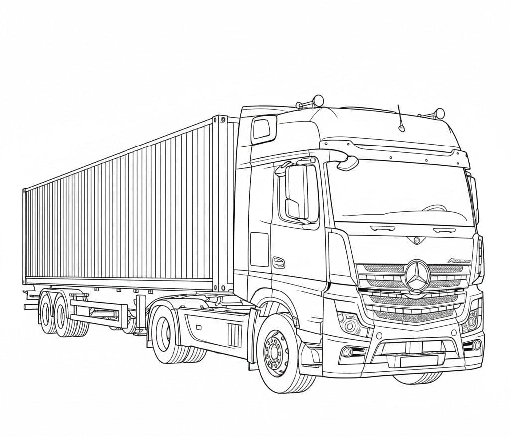 Mercedes lastbil med container Tegninger til Farvelægning