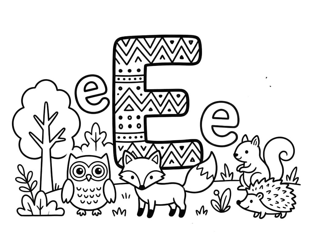 Natur Bogstav E Tegninger til Farvelægning