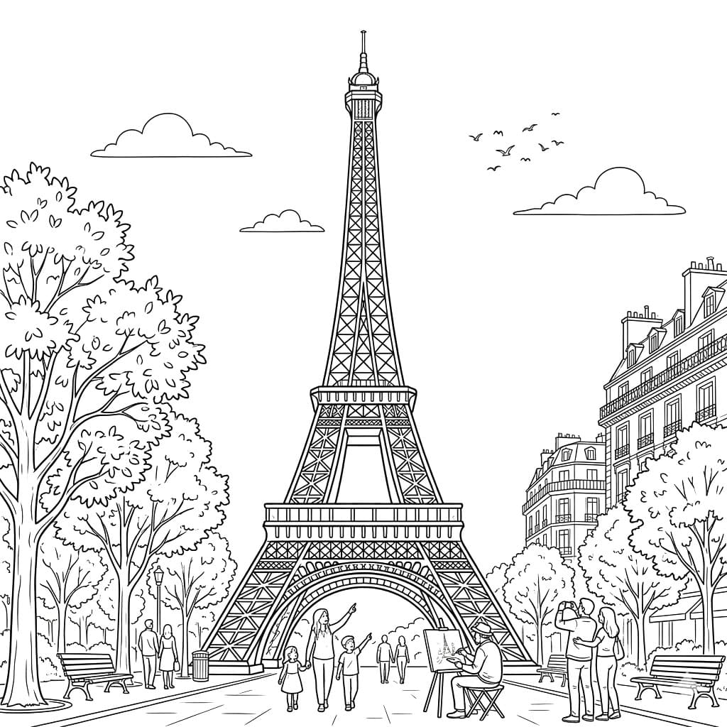 Parisisk Eiffeltårn Tegninger til Farvelægning