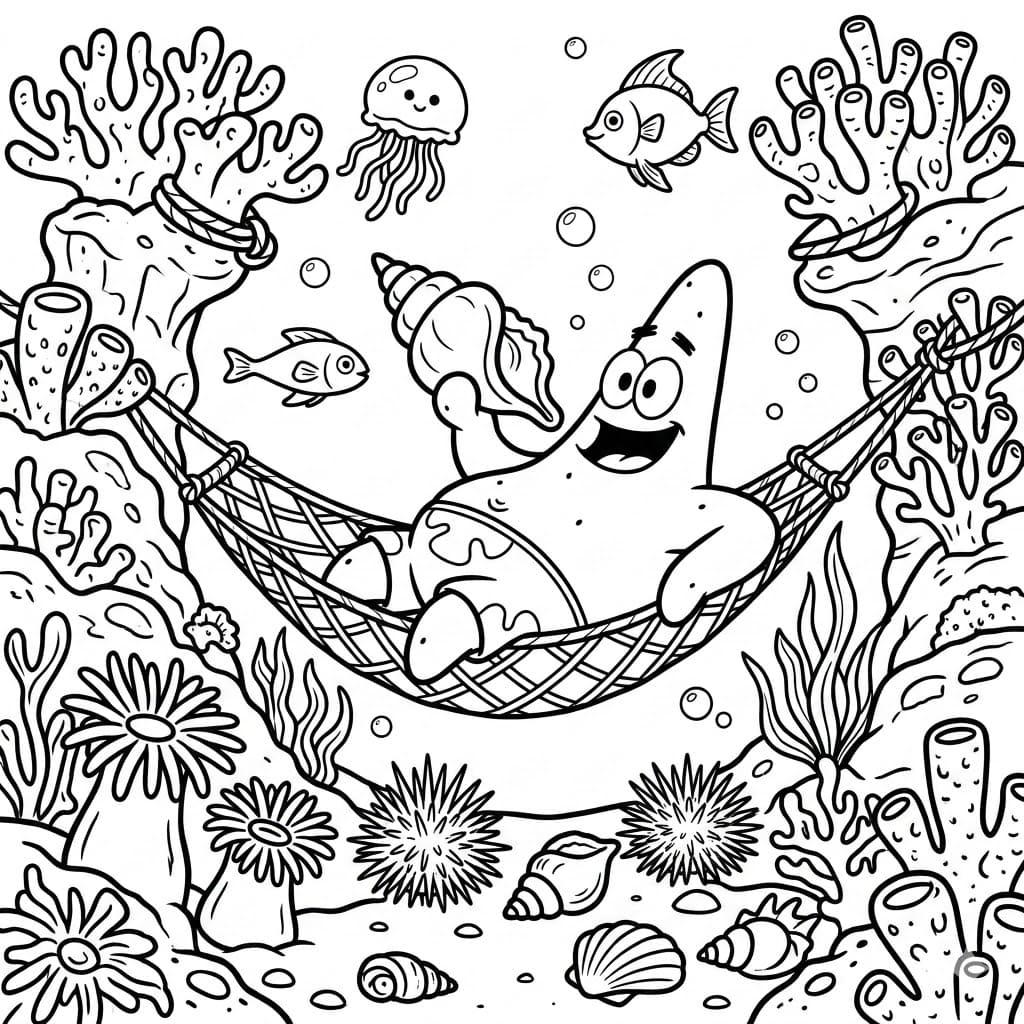 Patrick Star I Hængekøje Tegninger til Farvelægning