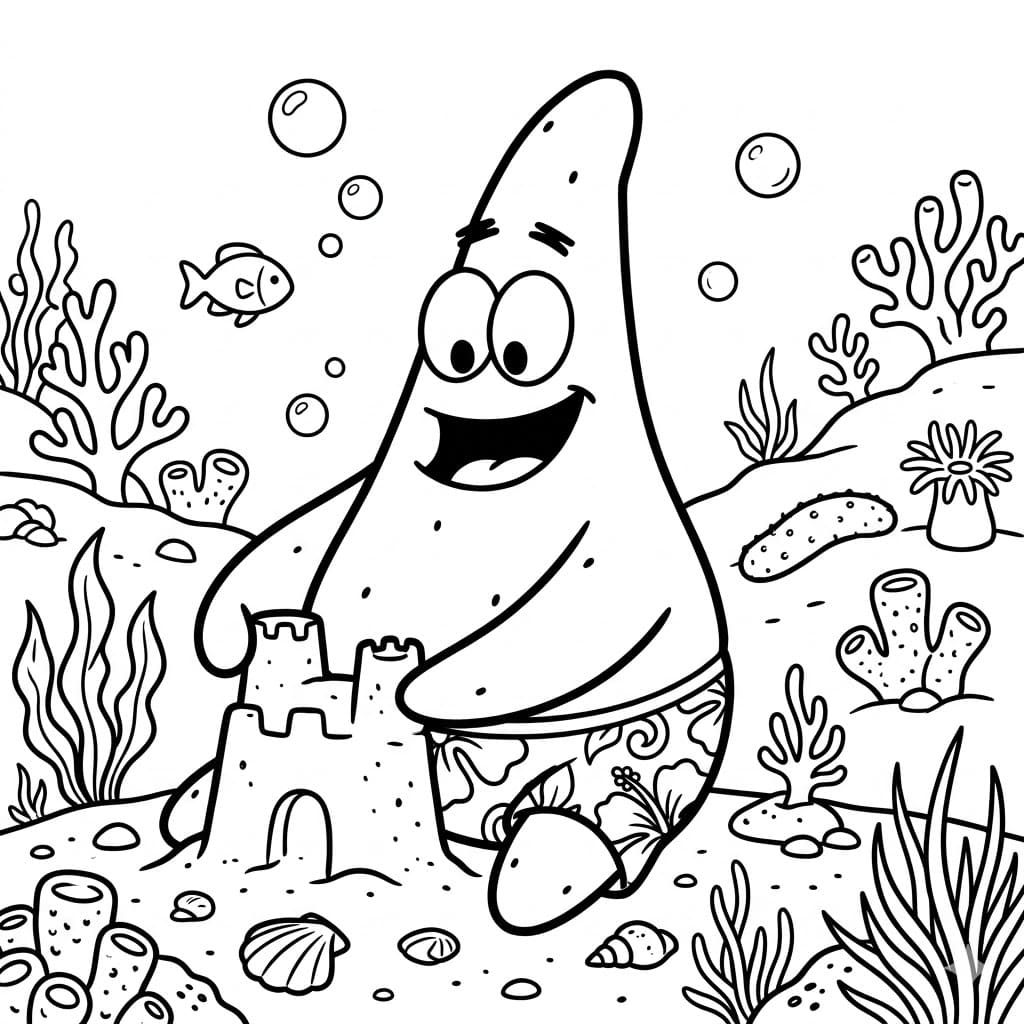 Patrick-stjernen Bygger Sandslot Tegninger til Farvelægning