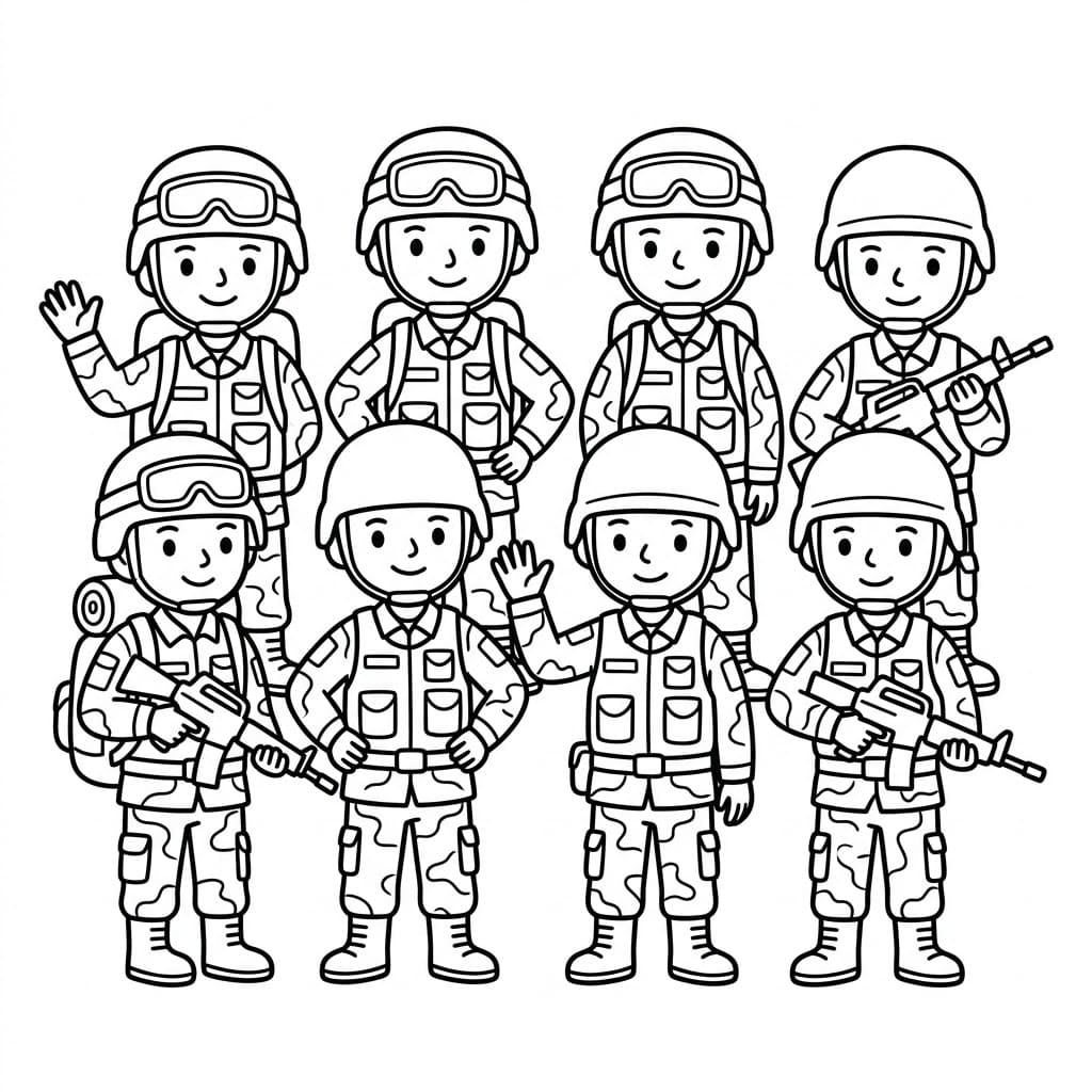 Soldater i formation Tegninger til Farvelægning