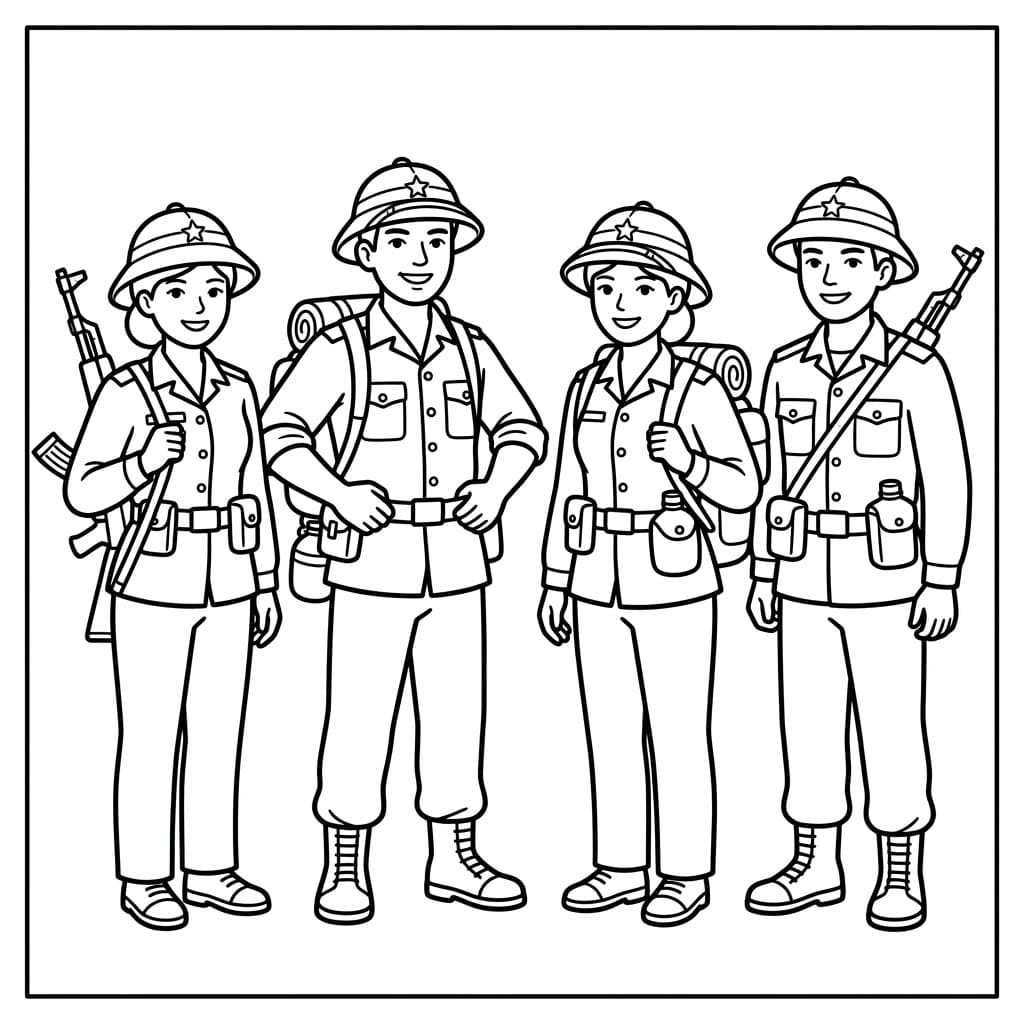 Soldater med udstyr Tegninger til Farvelægning