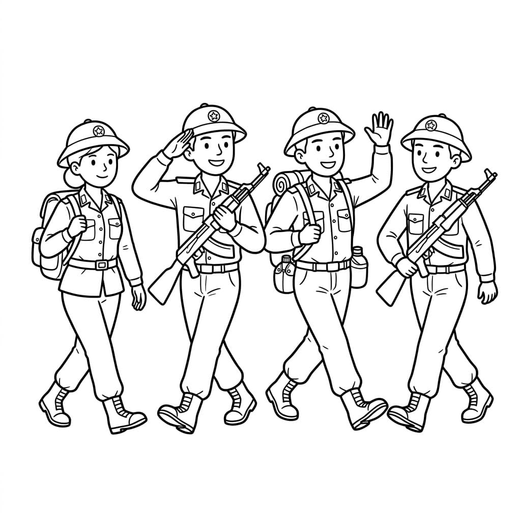 Soldater på march Tegninger til Farvelægning