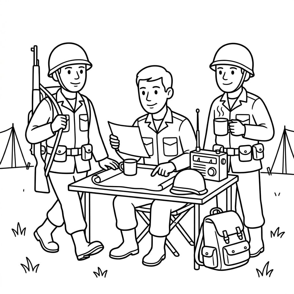 Soldater ved planlægning Tegninger til Farvelægning