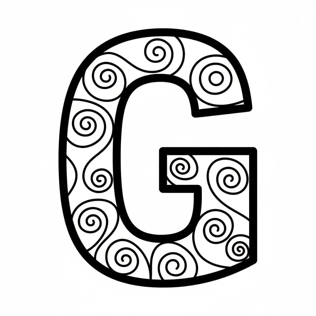 Spirallinje af bogstavet G Tegninger til Farvelægning