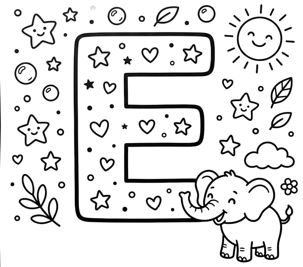 Stjernefyldt Bogstav E Tegninger til Farvelægning