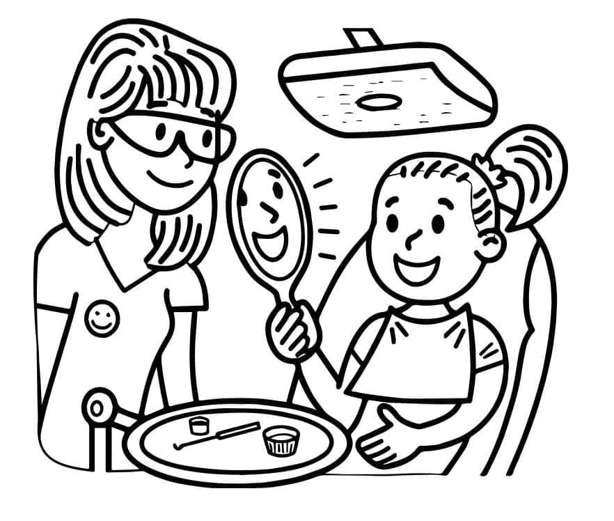 Tandlæge og pige Tegninger til Farvelægning