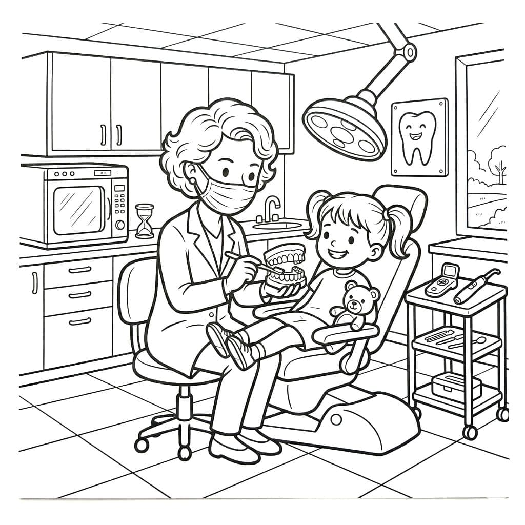 Tandlæge Tandundersøgelse Tegninger til Farvelægning