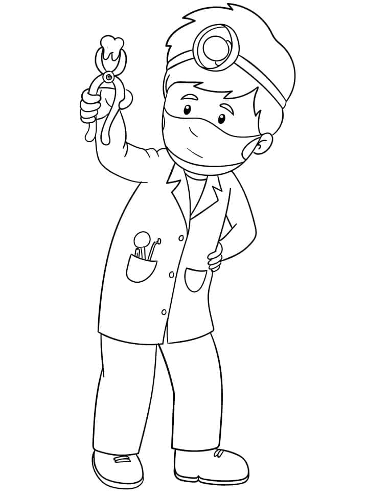 Tandlægen holder en tand Tegninger til Farvelægning