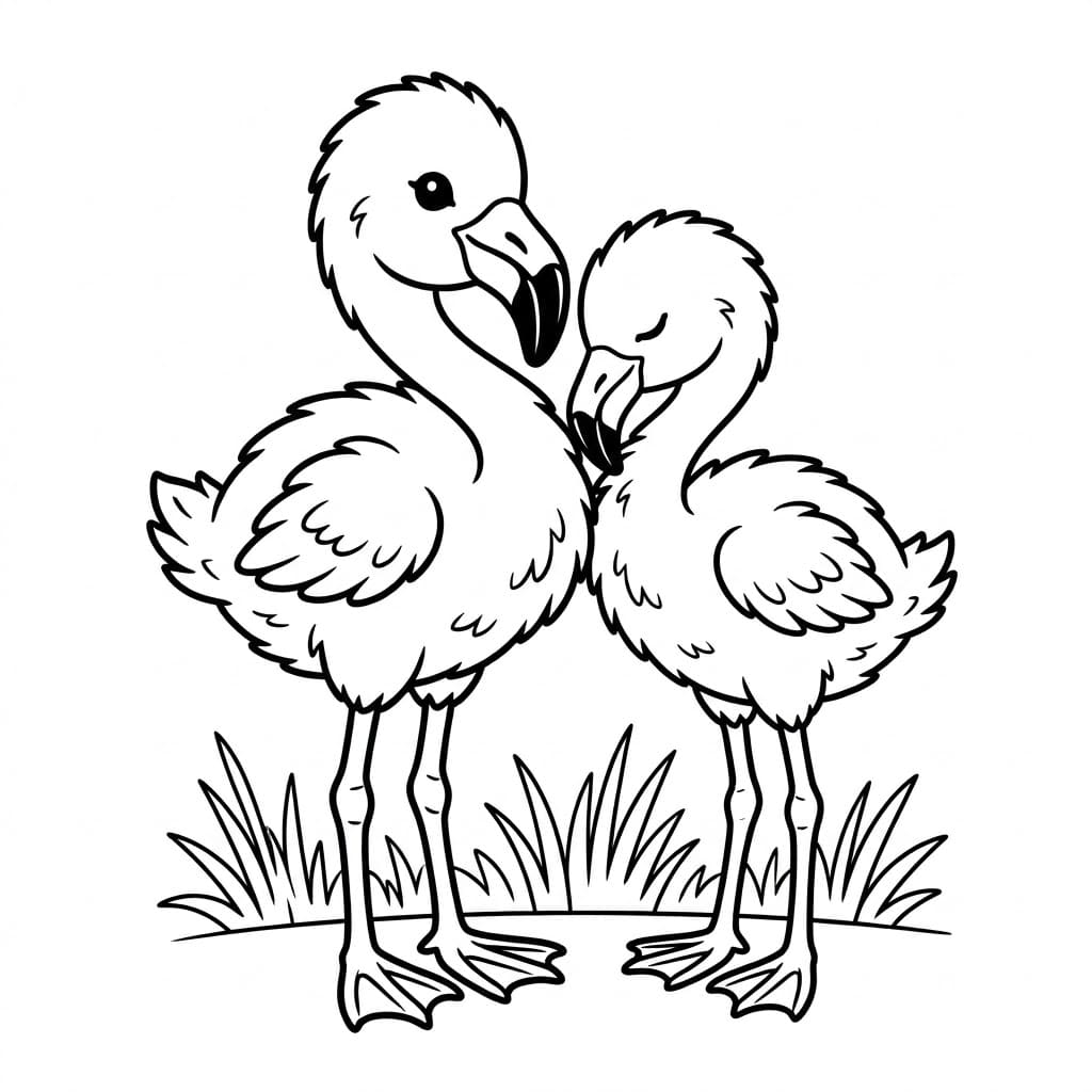 To børneflamingoer Tegninger til Farvelægning