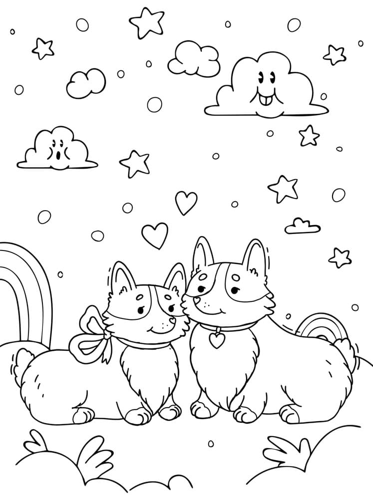 To Corgi-hunde Tegninger til Farvelægning