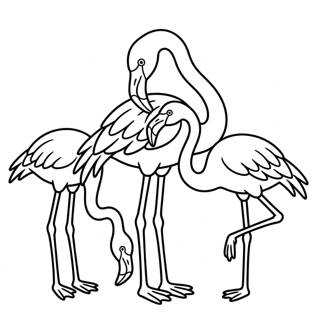 Tre Flamingoer Sammen Tegninger til Farvelægning