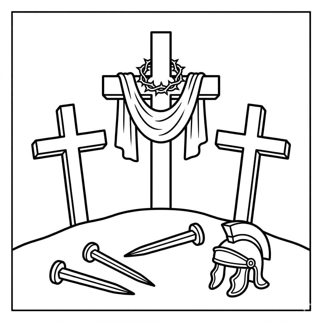 Tre kors på højen Tegninger til Farvelægning