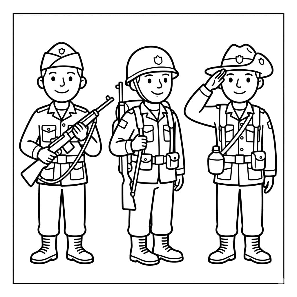 Tre soldater klar Tegninger til Farvelægning