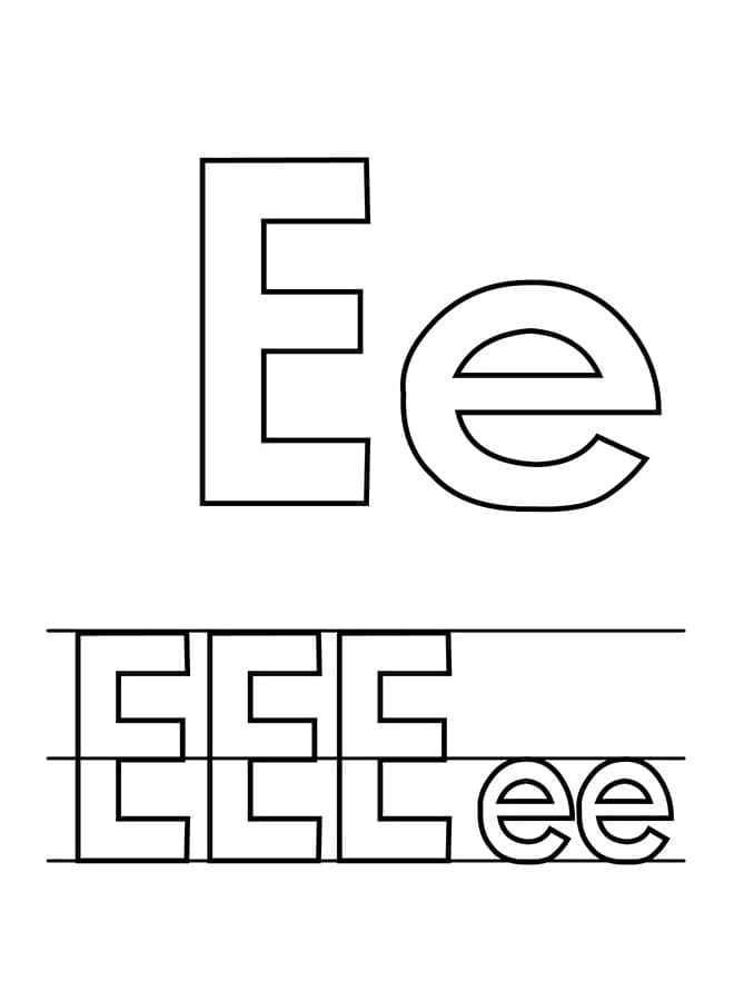 Udskrivbart bogstav E Tegninger til Farvelægning