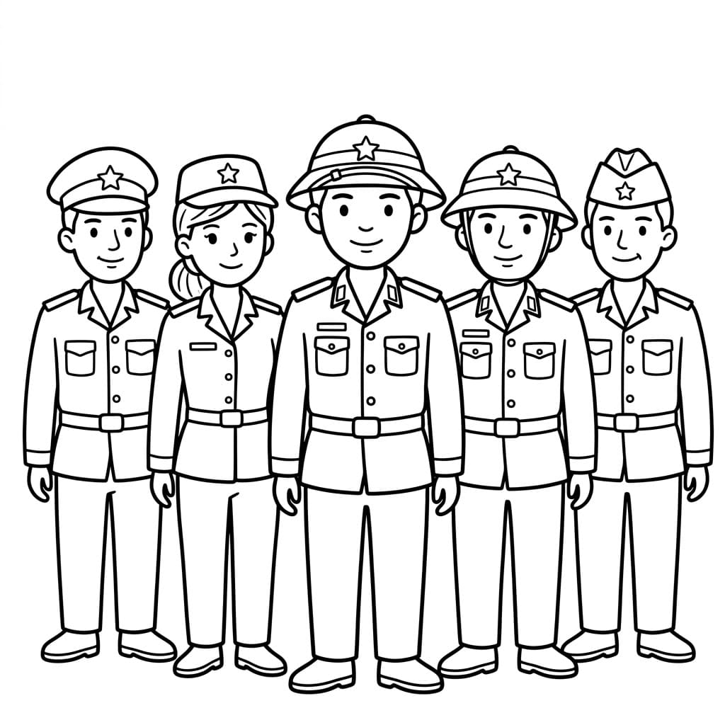 Uniformerede soldater Tegninger til Farvelægning