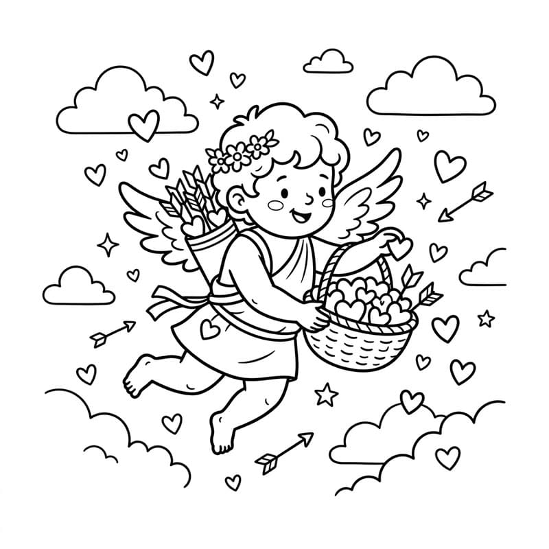 Amor med blomsterkurv Tegninger til Farvelægning