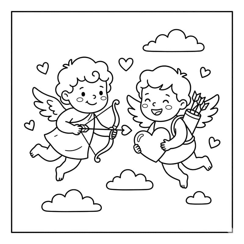 Amor med en ven Tegninger til Farvelægning