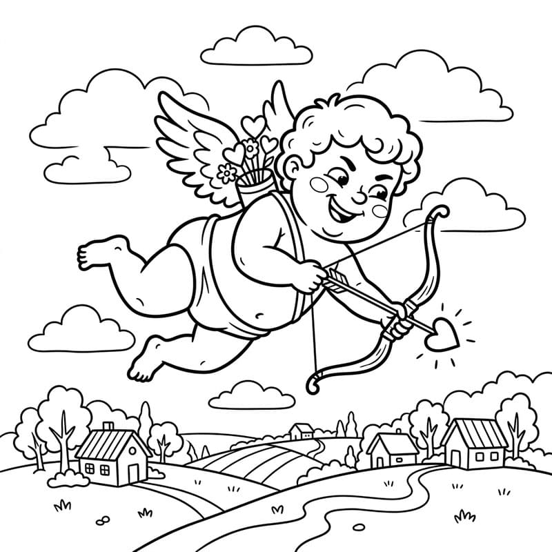 Amor over landskabet Tegninger til Farvelægning