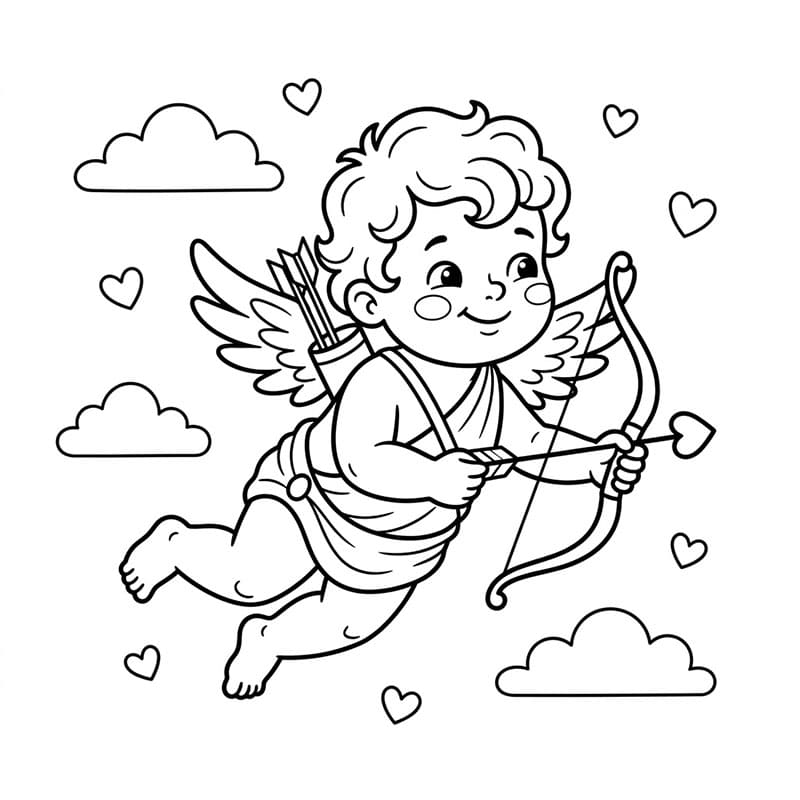 Amor skyder kærlighedspile Tegninger til Farvelægning