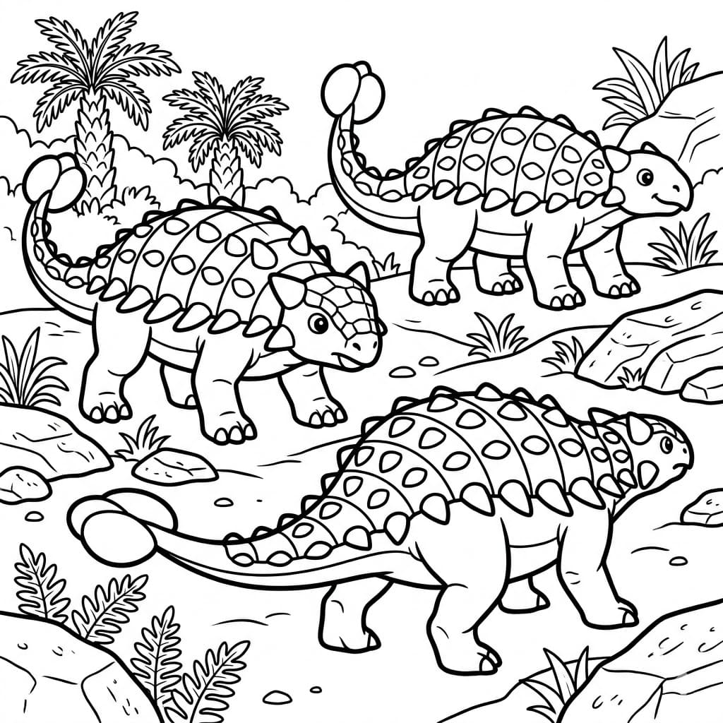 Ankylosaurus i Naturen Tegninger til Farvelægning