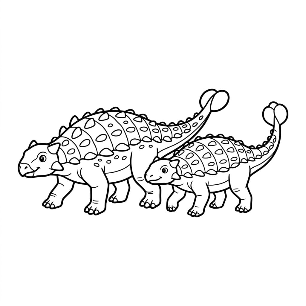 Ankylosaurus med Unge Tegninger til Farvelægning