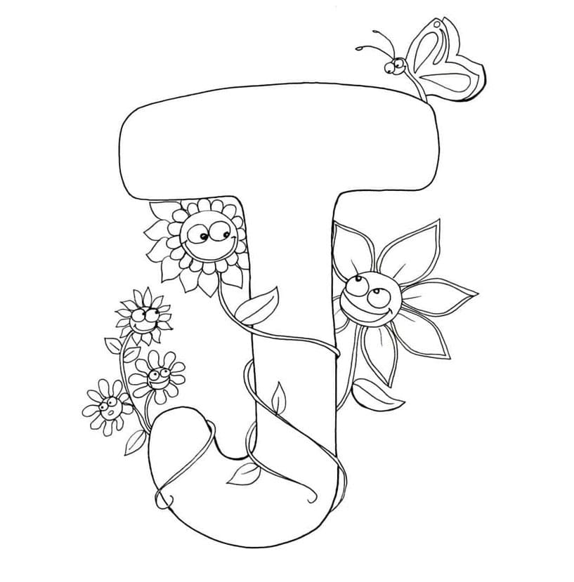 Blomster og bogstavet J Tegninger til Farvelægning