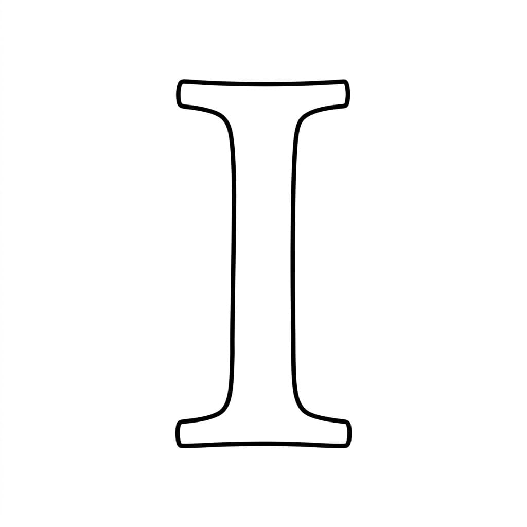 Blyantskitse af bogstavet I Tegninger til Farvelægning