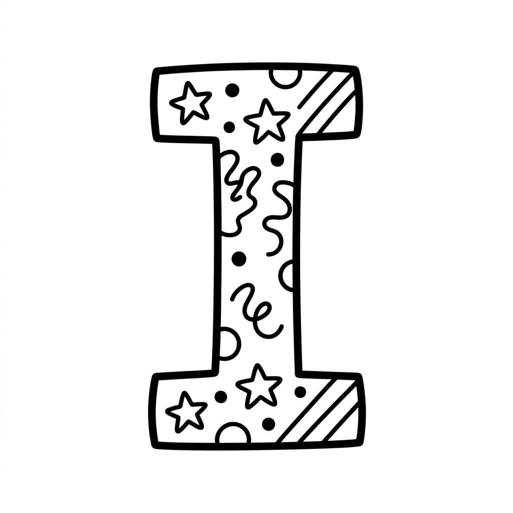Bogstav I Enkelt linje Tegninger til Farvelægning