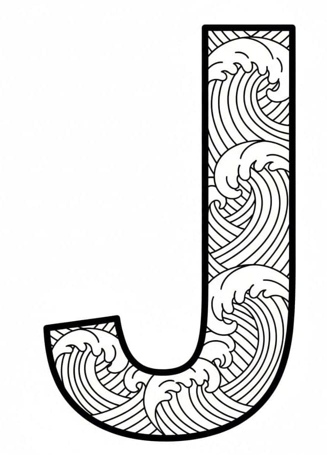 Bogstavet J Havbølger Tegninger til Farvelægning