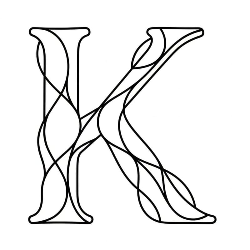 Bogstavet K i buet stil Tegninger til Farvelægning