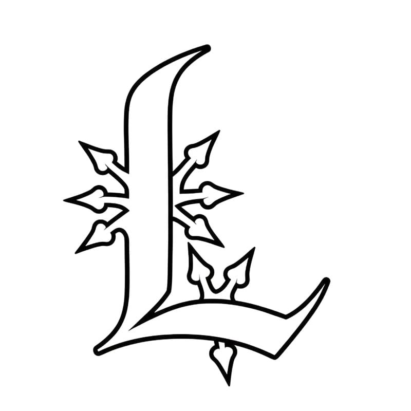 Bogstavet L gotisk skrifttype Tegninger til Farvelægning