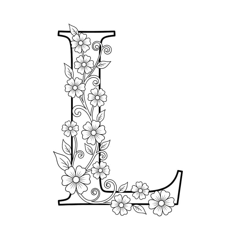 Bogstavet L omrids af blomst Tegninger til Farvelægning