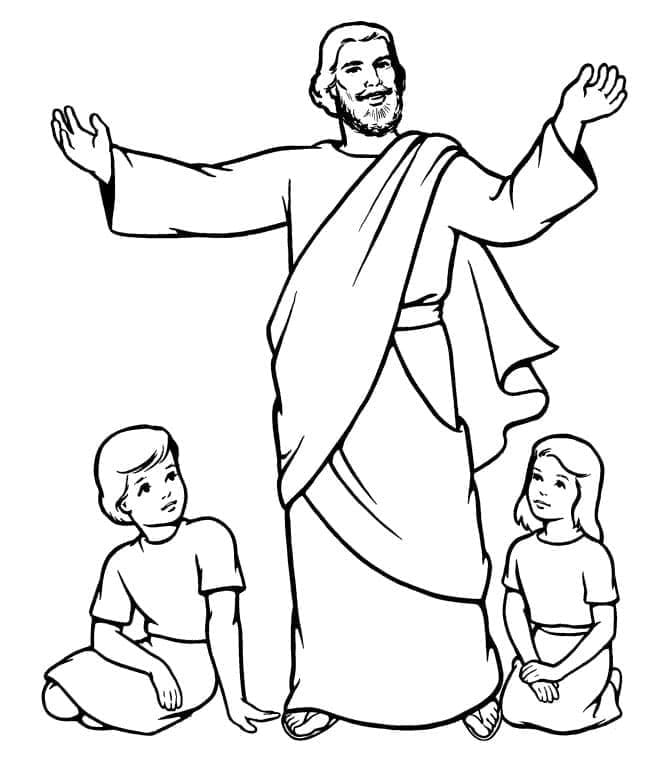 Børn og Jesus Tegninger til Farvelægning