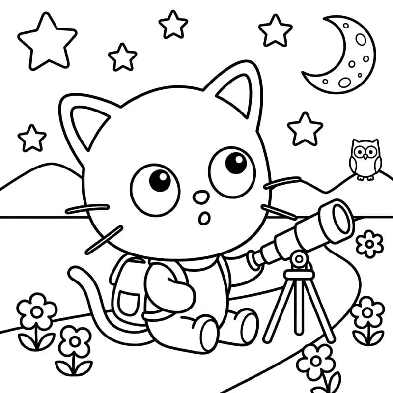 Chococat kigger på stjerner Tegninger til Farvelægning