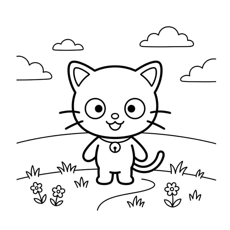 Chococat på engen Tegninger til Farvelægning