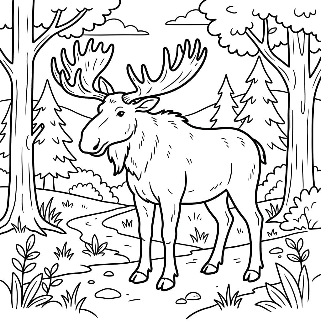 Elg blandt træerne Tegninger til Farvelægning