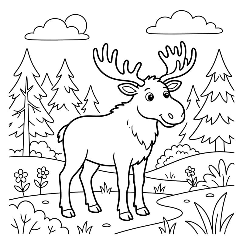 Elg i naturen Tegninger til Farvelægning