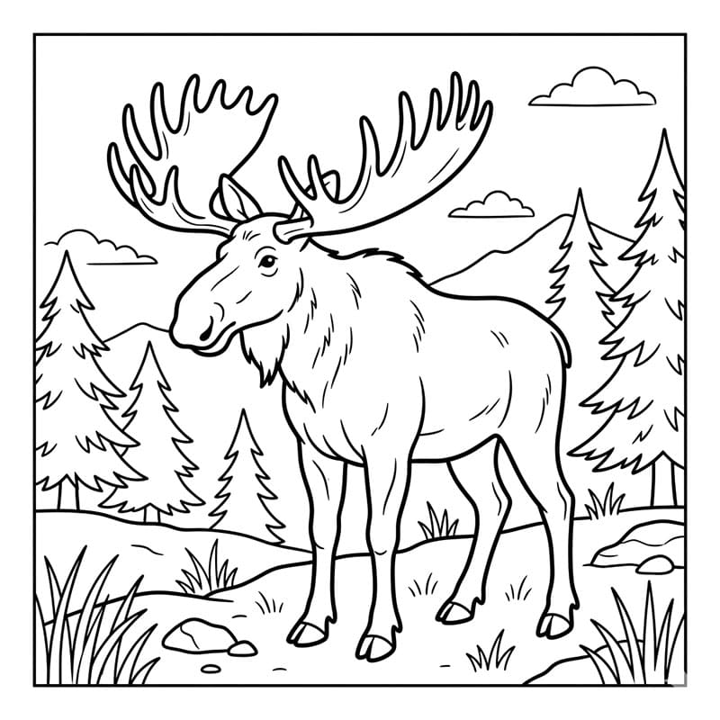 Elg i vildmarken Tegninger til Farvelægning