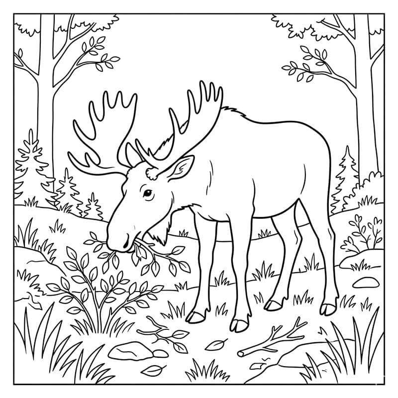 Elg spiser Tegninger til Farvelægning
