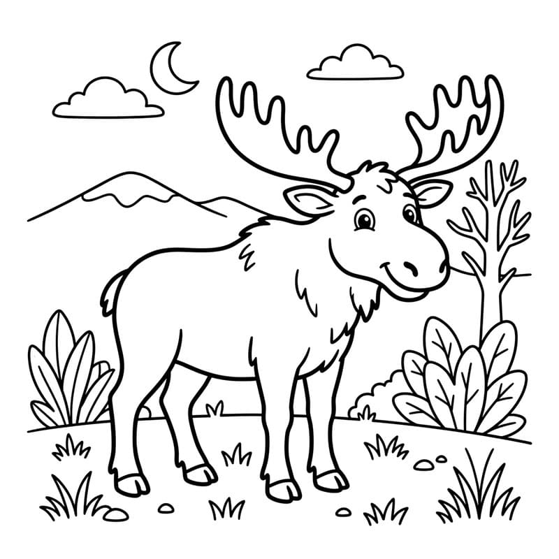 Elg ved bjergene Tegninger til Farvelægning